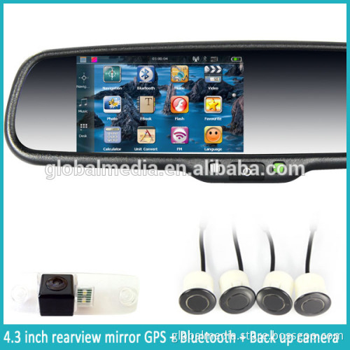 4.3 inch GPS & navigation rear view mirror monitor with Bluetooth handsfree car kit and genuine bracket